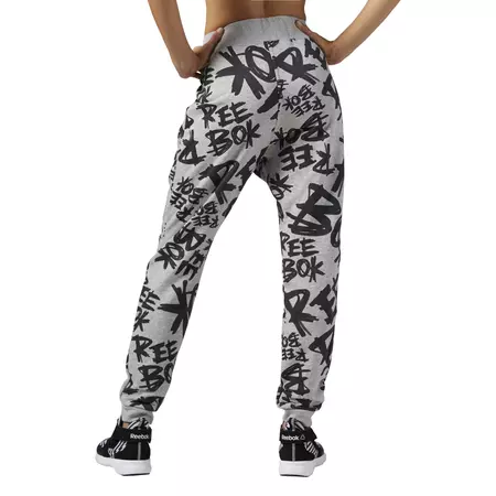 Reebok Dance Printed Knit Drop Crotch Pant (grey/black)