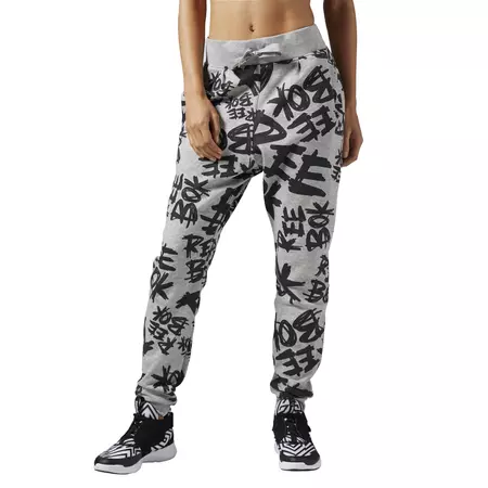 Reebok Dance Printed Knit Drop Crotch Pant (grey/black)