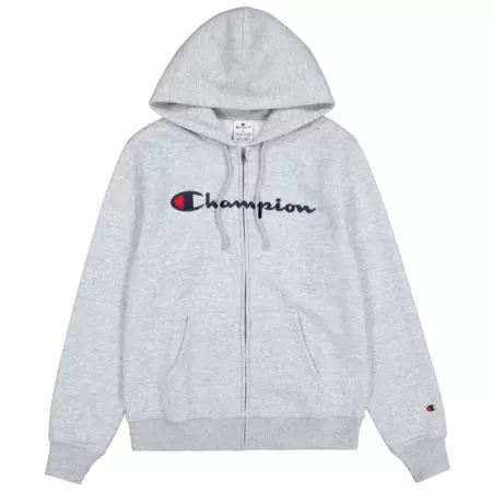 Champion Embroidered Big Logo Fleece Full-Zip Hoodie "Light Grey"