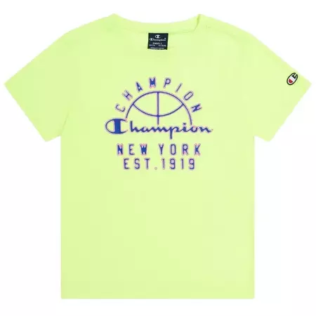 Champion Kids Sport Lifestyle Basketball T-Shirt Mesh Big Logo "Flour Geen Yellow"