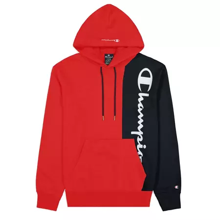 Champion Legacy Spliced Script Logo Print Hoodie "Red"