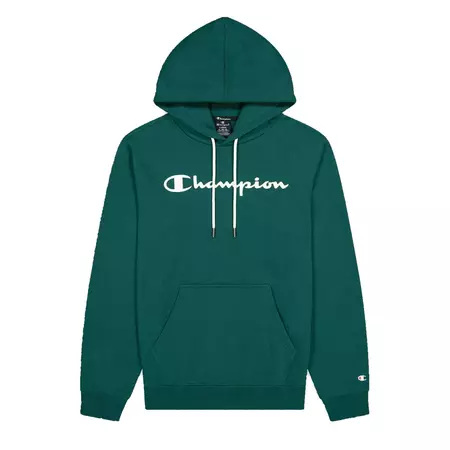 Champion Script Logo Print Cotton Terry Hoodie "Forest Green"
