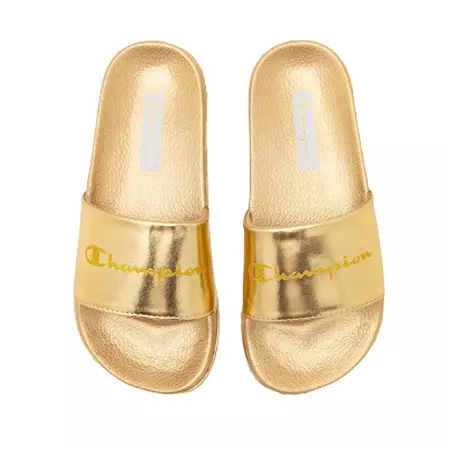 Champion Slide Queens Script Logo W "Gold"