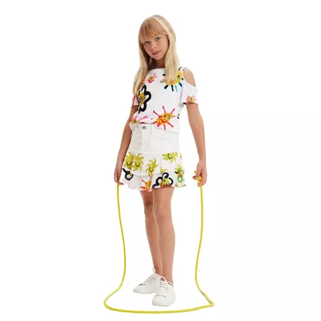 Desigual Girls Flower Cut Out T-Shirt