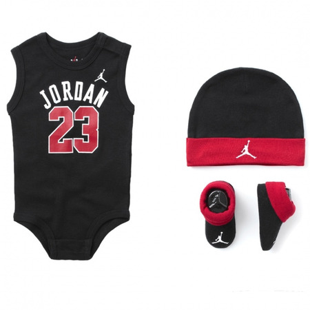 Jordan Infants J23 Jersey/hat/bodysuit/bootie 3 Piece Set "Black-Red"