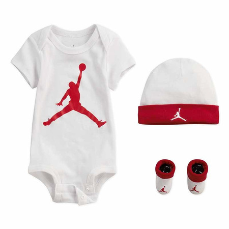 Jordan JHN Jumpman Infants Hat/ Bodysuit /Bootie Set 3pc (6-12M) "White-Gym Red"