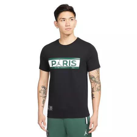 Jordan Paris Saint-Germain Wordmark T-Shirt "Black-Noble Green"