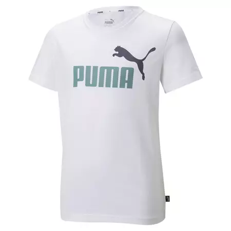 Puma Junior Essentials+ 2 Col Logo Tee "White-Mineral Blue"