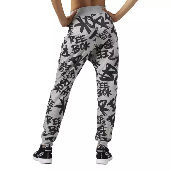 Reebok Dance Printed Knit Drop Crotch Pant (grey/black)