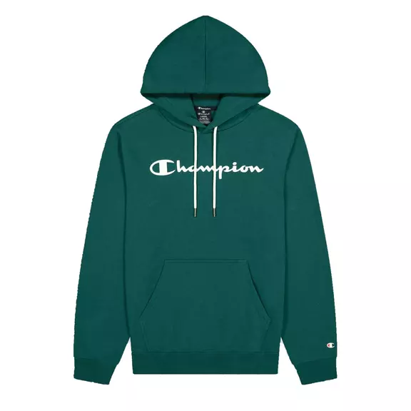 Champion Script Logo Print Cotton Terry Hoodie "Forest Green"