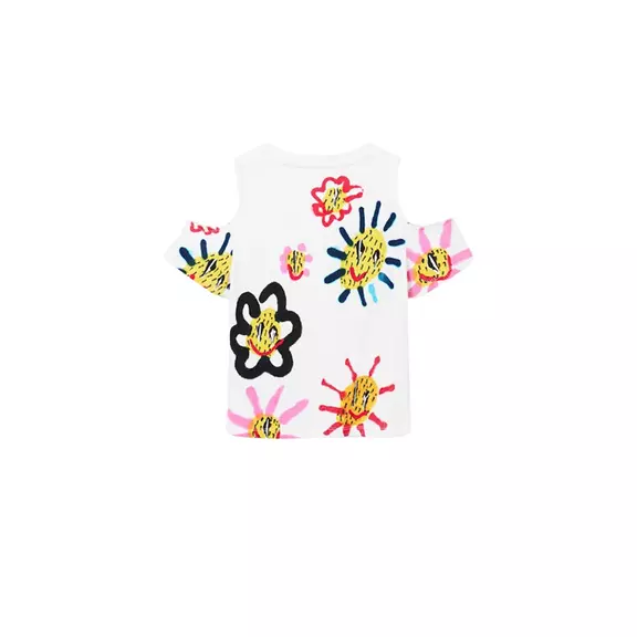 Desigual Girls Flower Cut Out T-Shirt