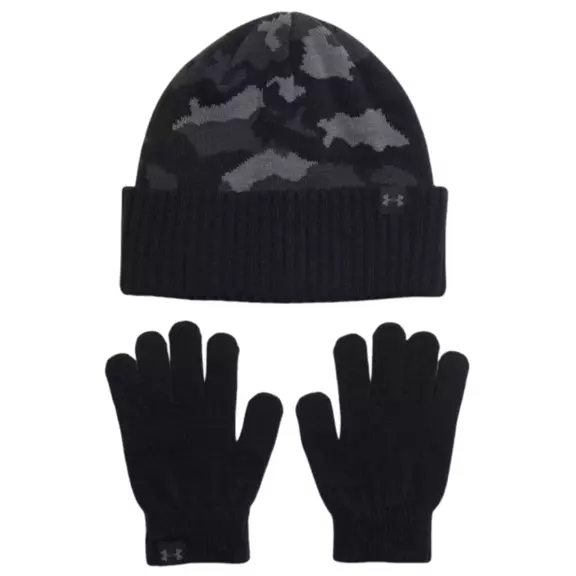 Under Armour Boys' Beanie and Gloves Set "Black-Camo"