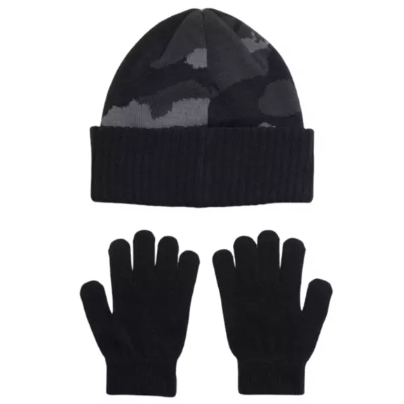 Under Armour Boys' Beanie and Gloves Set "Black-Camo"
