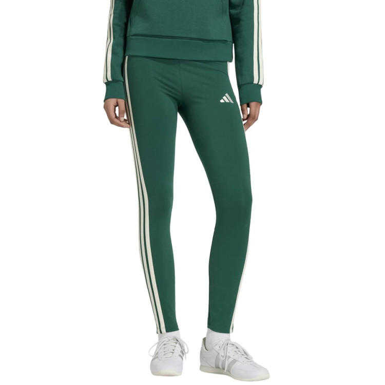 Adidas Essentials 3-Stripes Cotton Leggings "Collegiate Green"