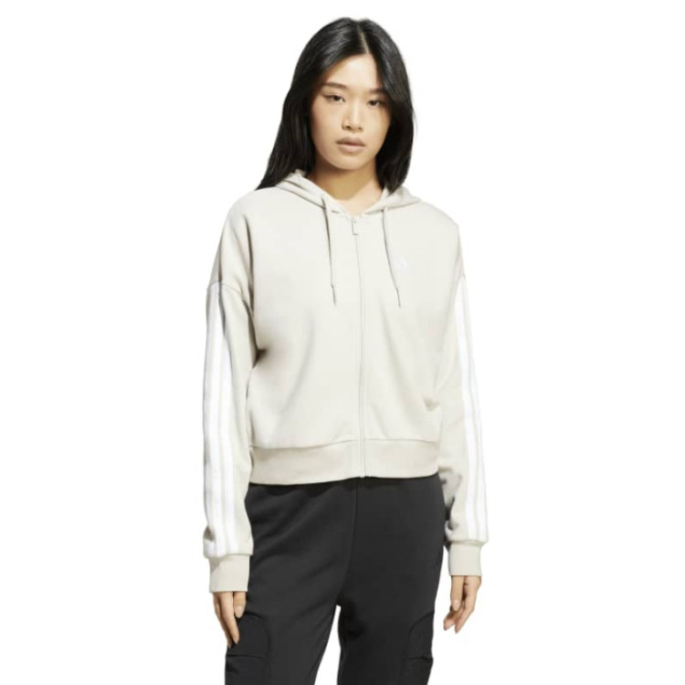 Adidas Essentials 3-Stripes French Terry Full-Zip Hoodie "Beige"