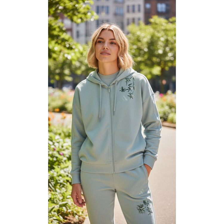 Adidas ESSENTIALS 3-STRIPES FRENCH TERRY FULL ZIP HOODIE  "Green"
