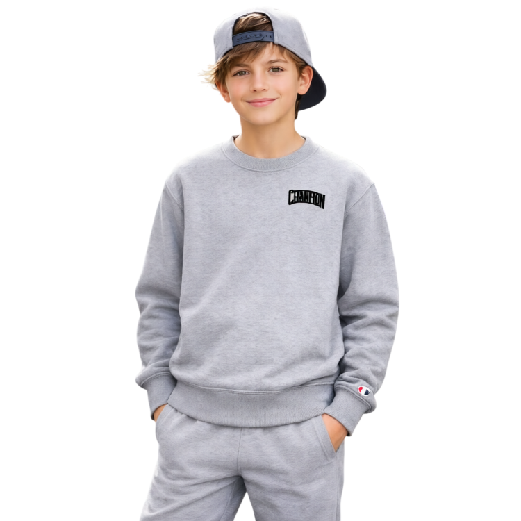 Champion Boys’ Crewneck Sweatshirt with Puff Print "Grey"