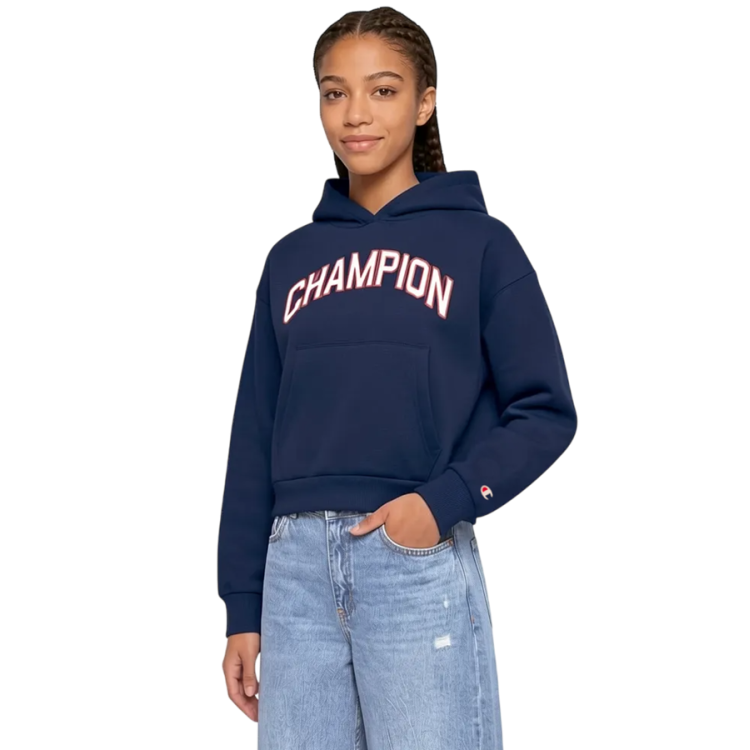 Champion Girls Graphic Logo Main Street Fleece Cropped Hooded "Navy"