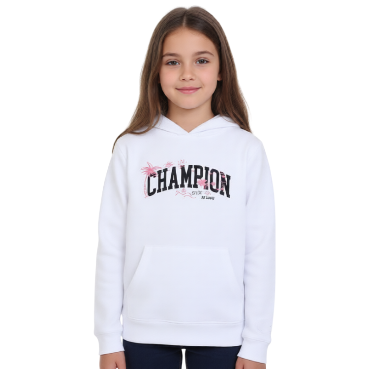 Champion Girls Hooded Sweatshirt  graphic logo "White"