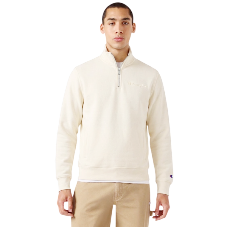 Champion Icons Small Embroidered Logo Half Zip Fleece Sweatshirt "Light Cream"