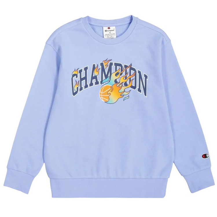 Champion Kids Basketball Flame Logo Crewneck Sweatshirt "Light blue"