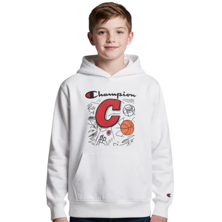 Champion Kids Basketball Maxi Graphic Logo Hoodie "White"