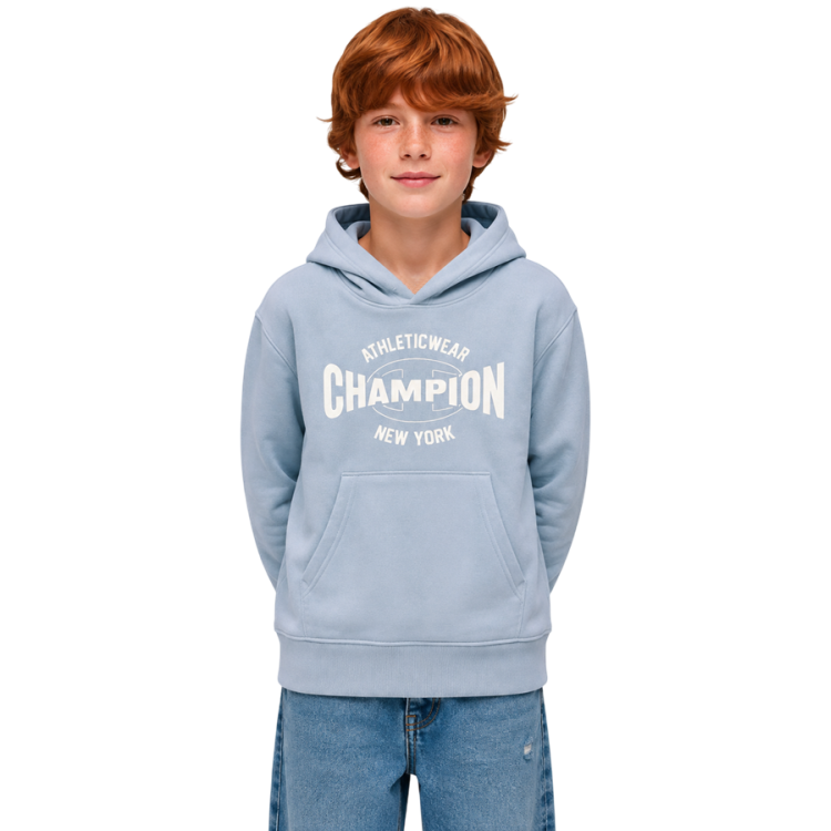 Champion Kids Graphic Logo Powerblend Fleece Hooded "Light Steel Blue"