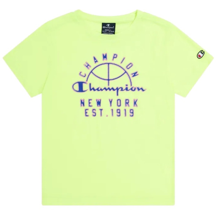 Champion Kids Sport Lifestyle Basketball T-Shirt Mesh Big Logo "Flour Geen Yellow"