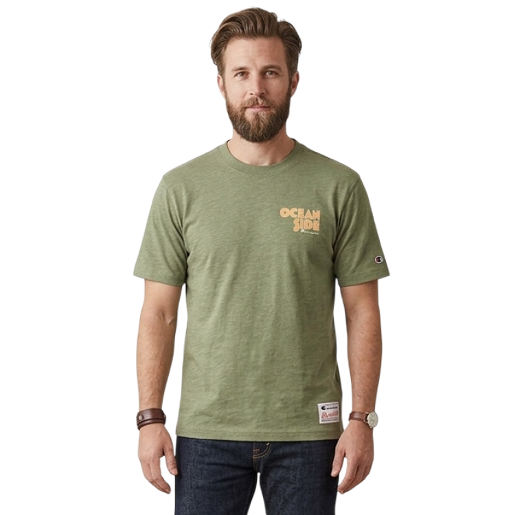 Champion Ocean Side Cotton Graphic Garment Wash T-shirt "Moss Green-Olive"