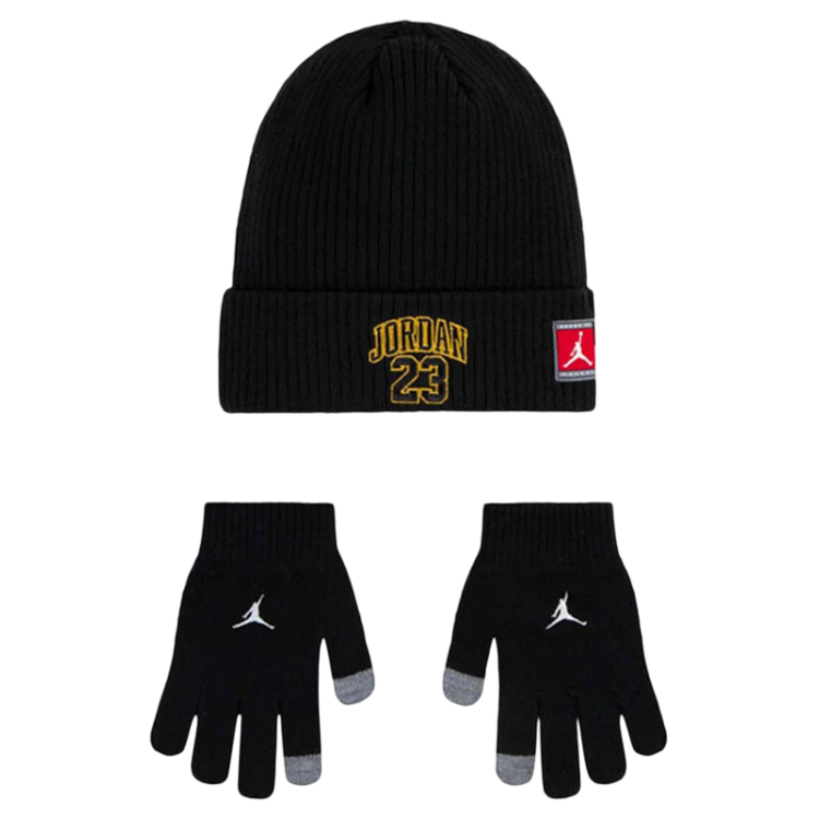 Jordan Kids JDB 23 Jersey Beanie and Gloves 2Piece Set "Black-Gold"