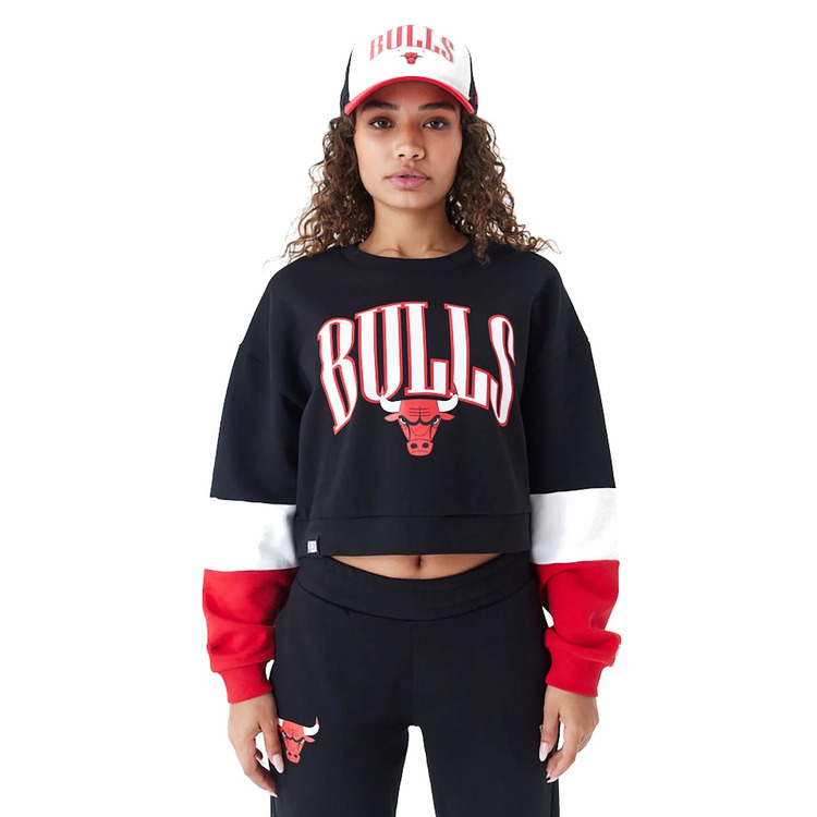New Era NBA Chicago Bulls Womens Colour Block Crop Crew Neck Sweatshirt