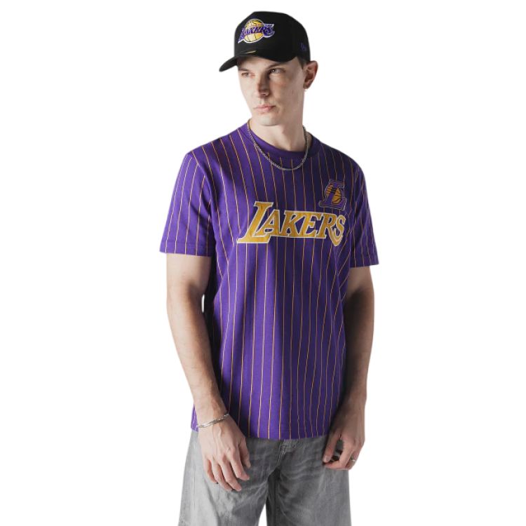 New Era NBA L.A Lakers ThrowbackH1 Pinstriped SS Tee