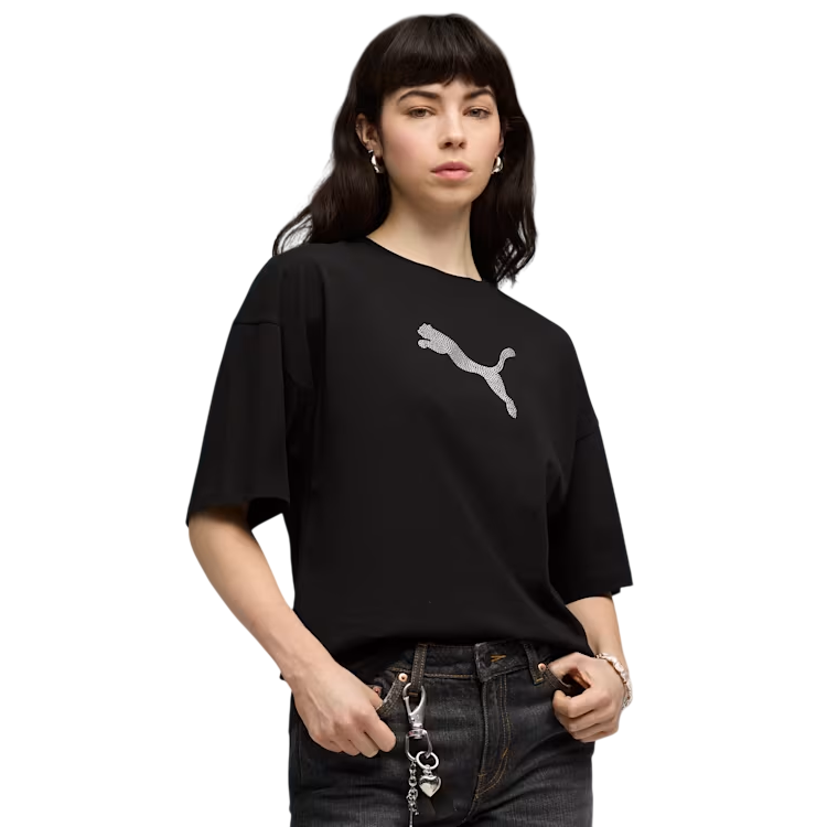 Puma ESS GRAPHICS LEO LUXE Bedazzled Oversized Tee "Black"