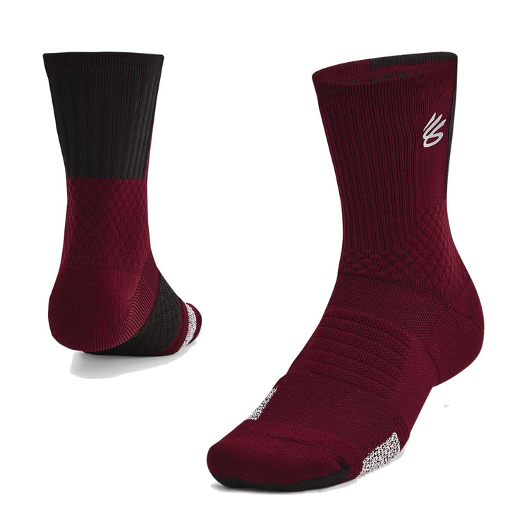 UA Curry ArmourDry™ Playmaker Mid-Crew Socks"Deep Red-Black"