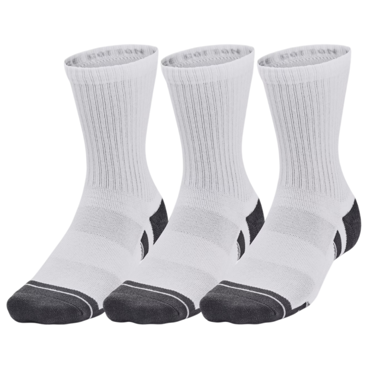 UA Unissex Performance Cotton 3-Pack Mid-Crew Socks "White-Pitch Gray"