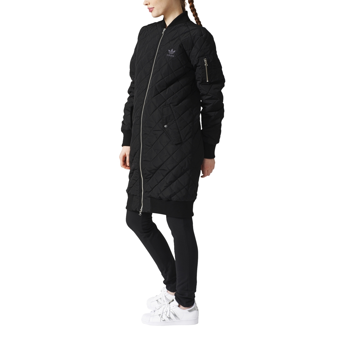 adidas long quilted bomber jacket