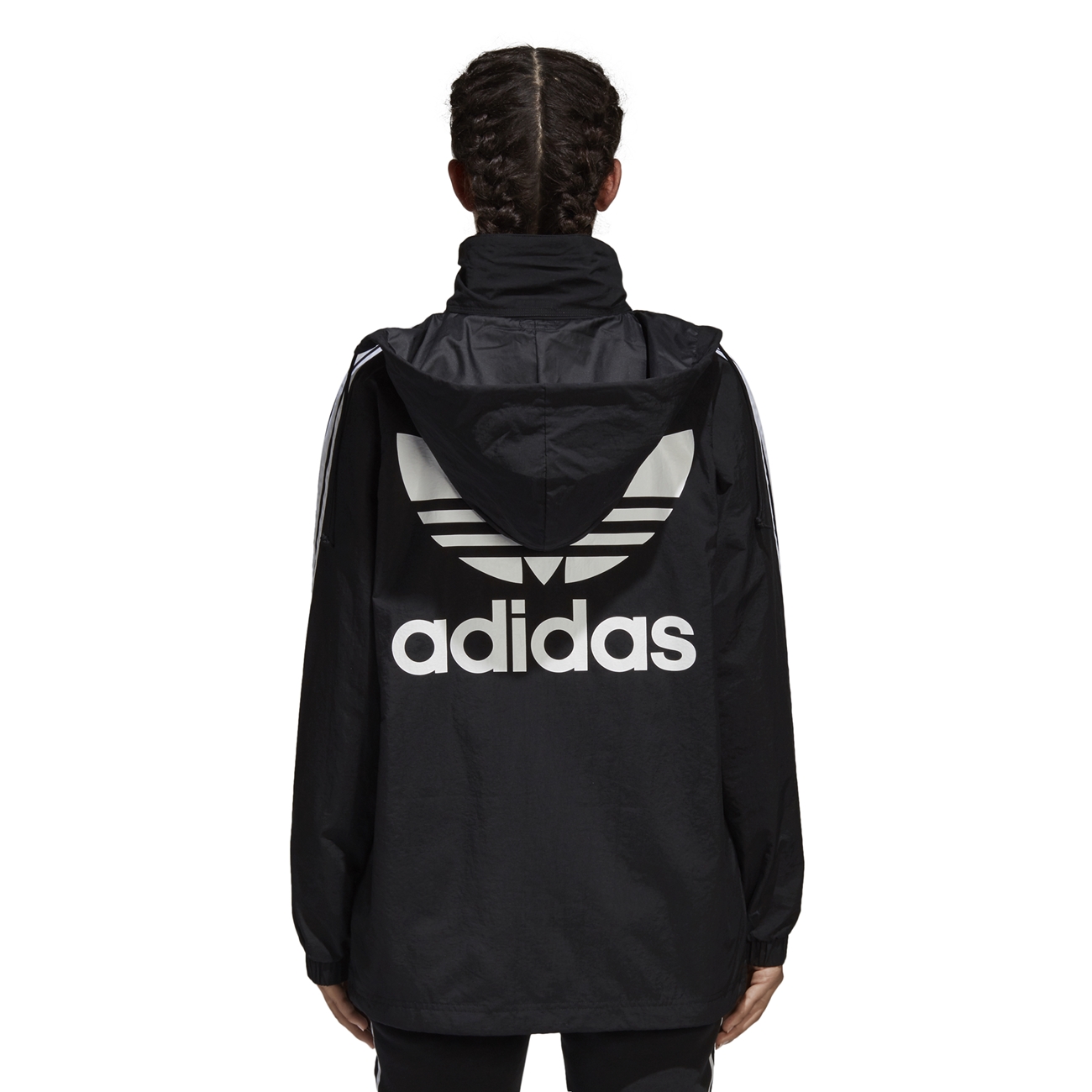 adidas originals adicolor three stripe stadium jacket with hood in black